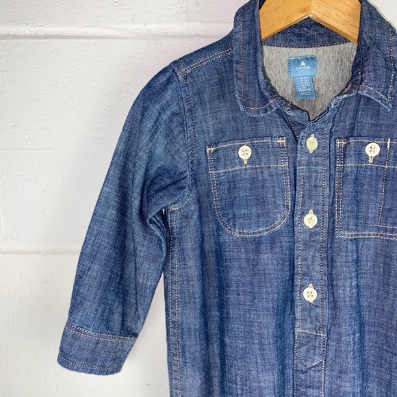 GAP Jersey Lined Button Down Denim Romper 18-24 Months GAP Denim Romper 18-24M - Picture 14 of 16